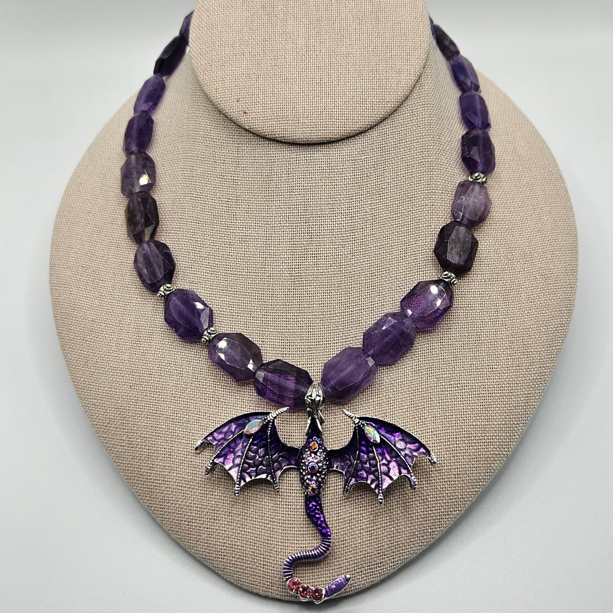 Amethyst with Purple Dragon Necklace 21 inch.