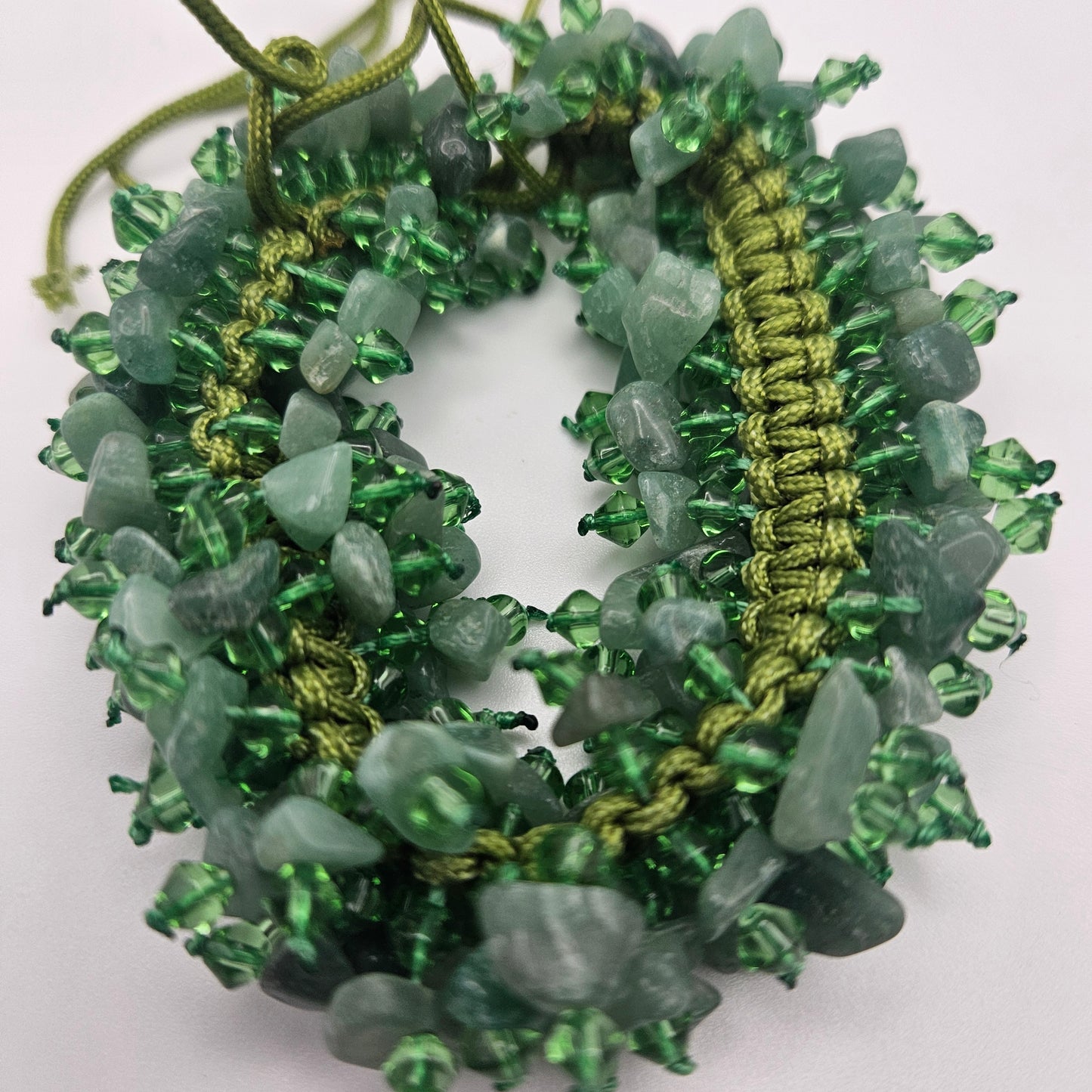 Aventurine Gemstone Cluster Macrame Bracelet Adjustable.
