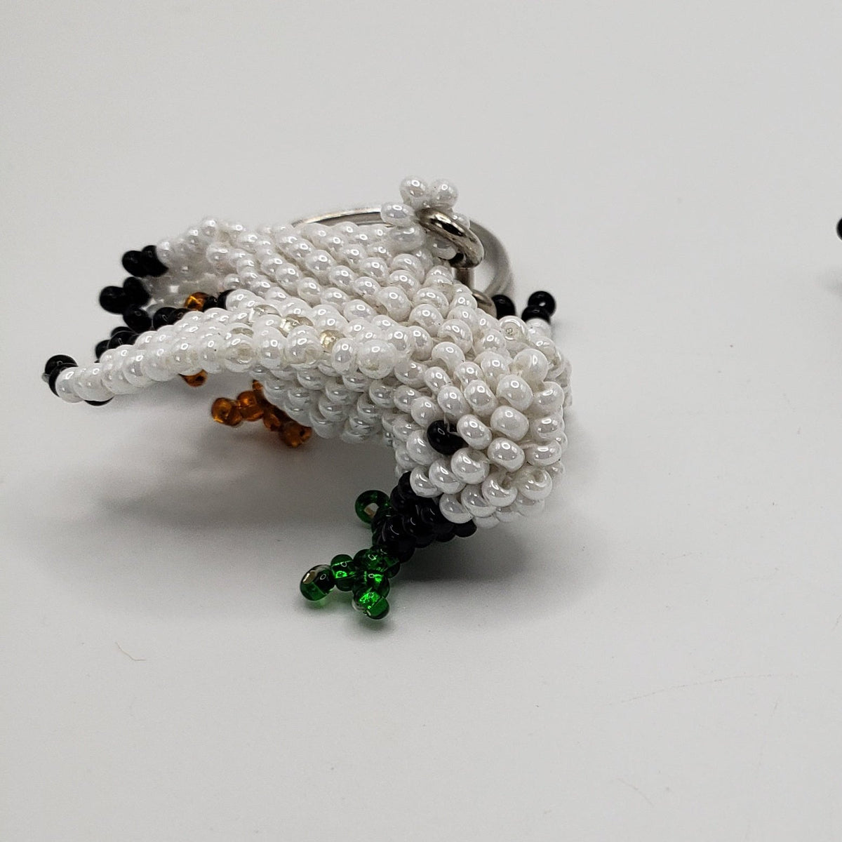 Beaded White Bird Keychain.