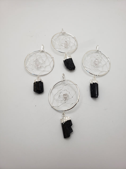 Black Tourmaline Dreamcatcher Pendant.