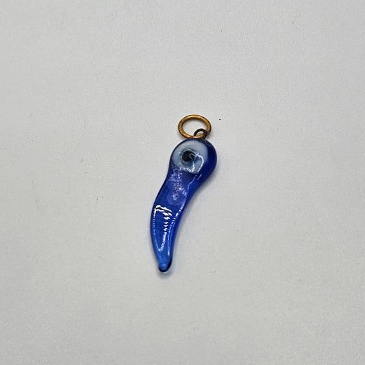 Blue Glass Horn Evil Eye Charm.