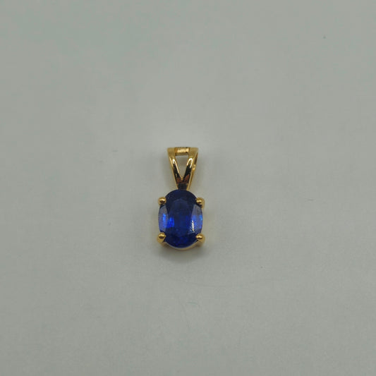 Blue Sapphire 14k Gold Oval Faceted Pendant.