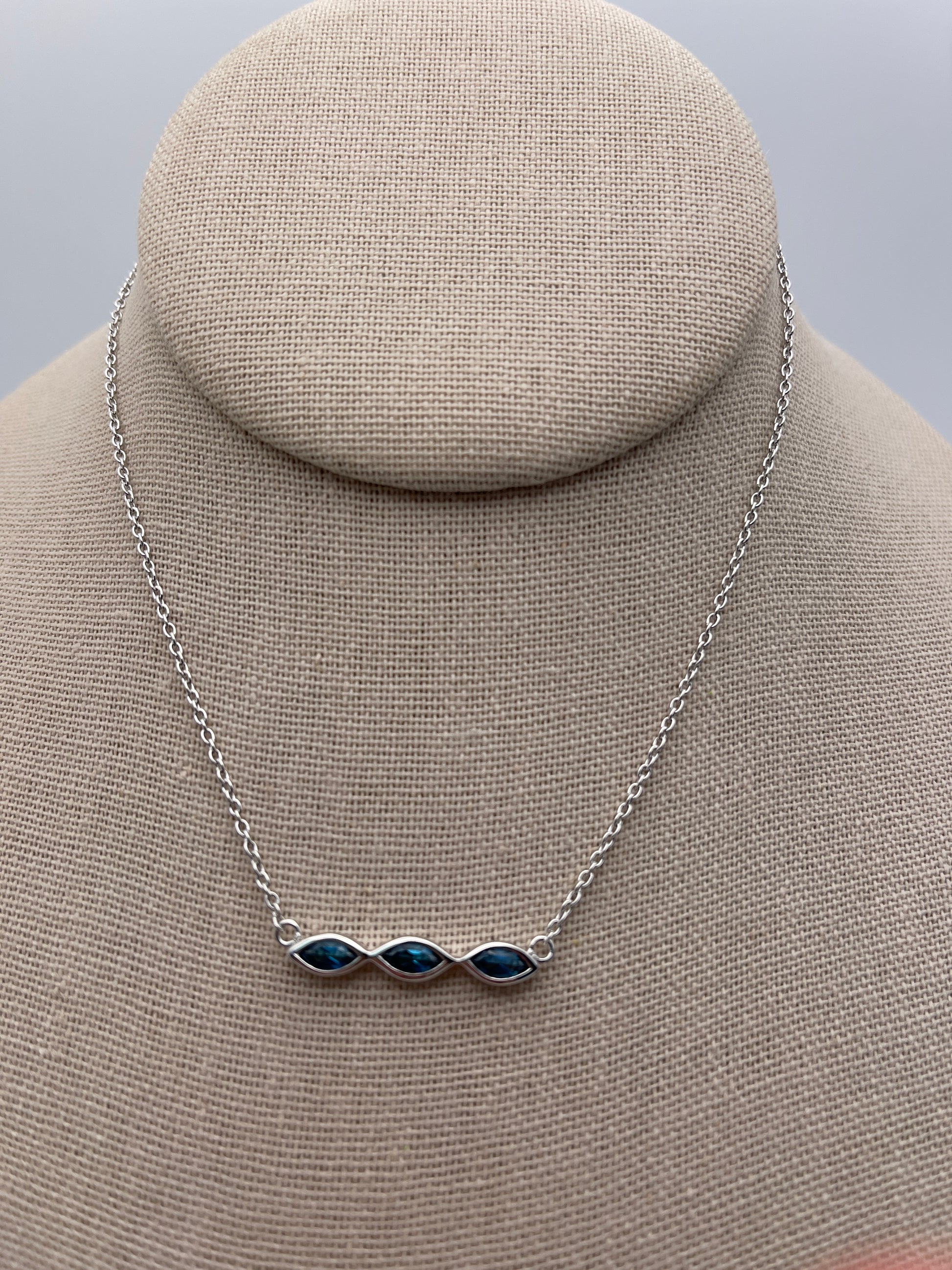 Blue Topaz 3 Stone Necklace.