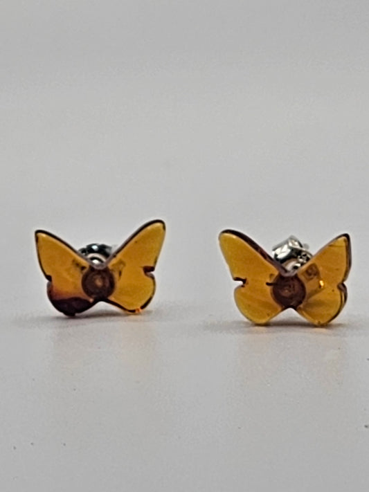Brown Amber Butterfly Stud earrings.