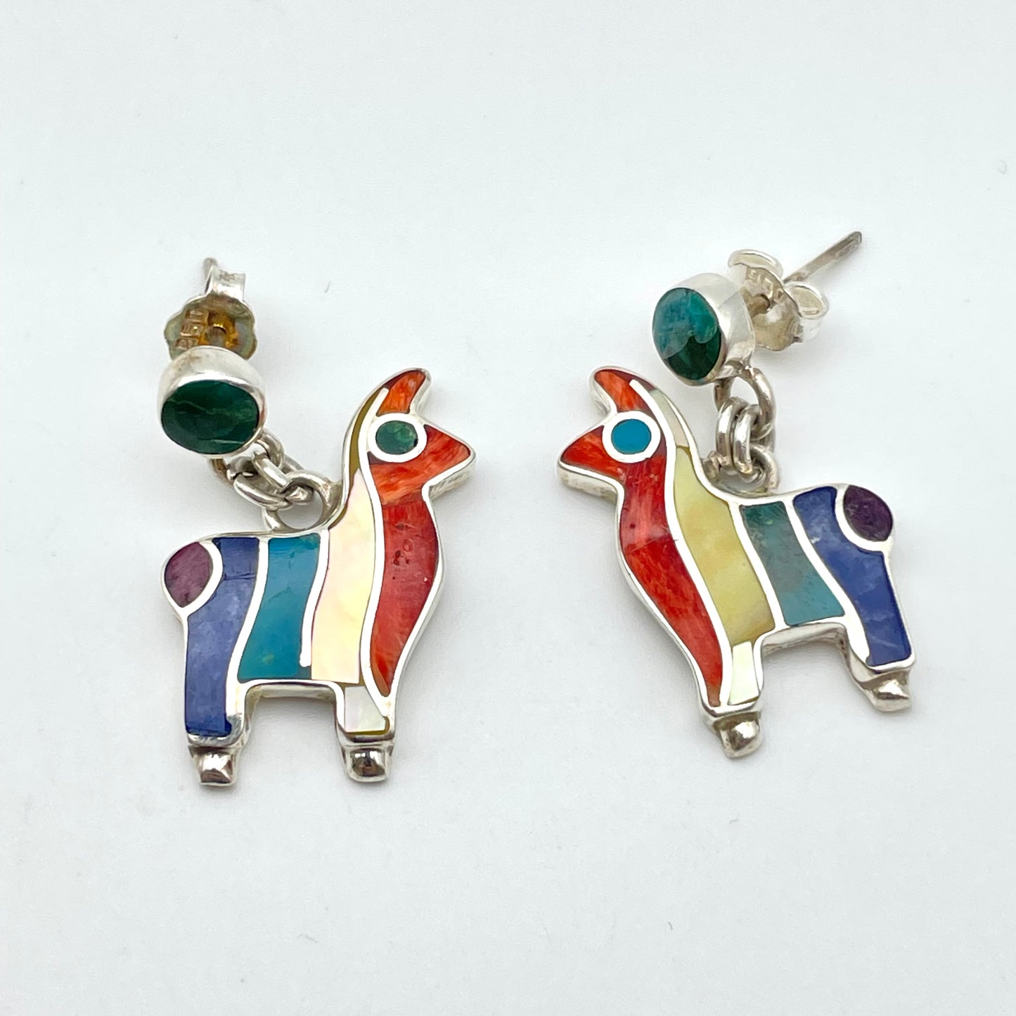 Peruvian Inlay Alpaca Earrings Sterling Silver