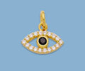 Gold Plated over Silver Charm Evil Eye w/CZ's 13x6.5mm