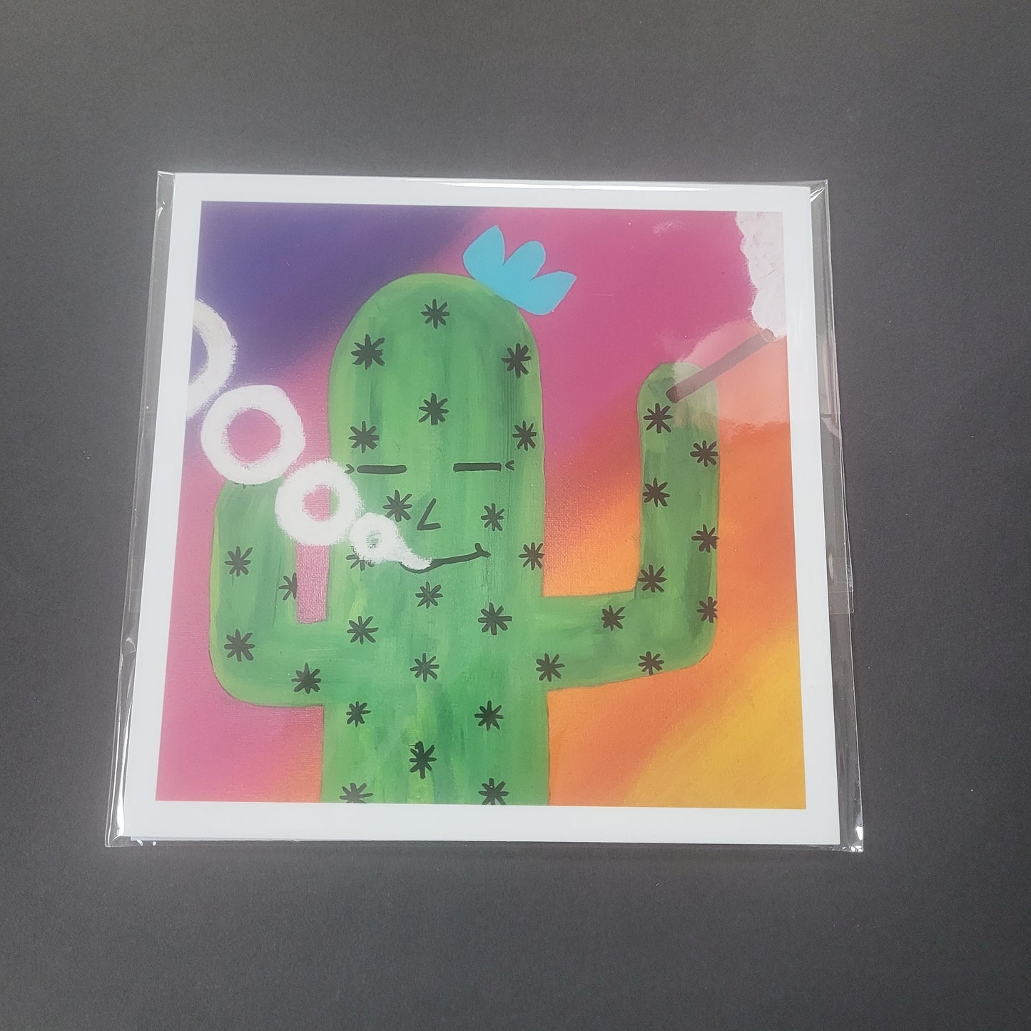 Handmade Print Of Smoking Cactus Painting.
