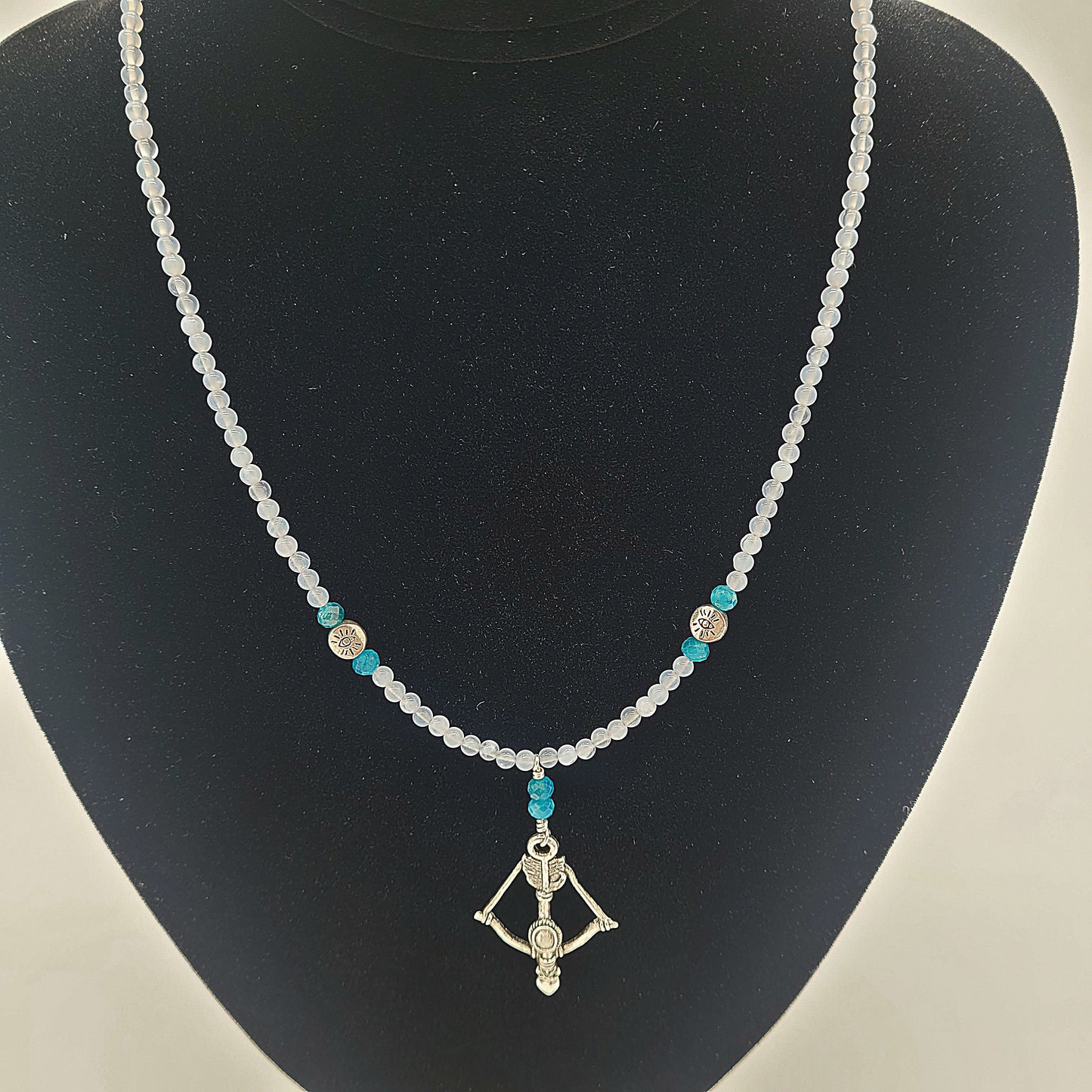 Handmade Chalcedony Necklace with Apatite and Pewter.