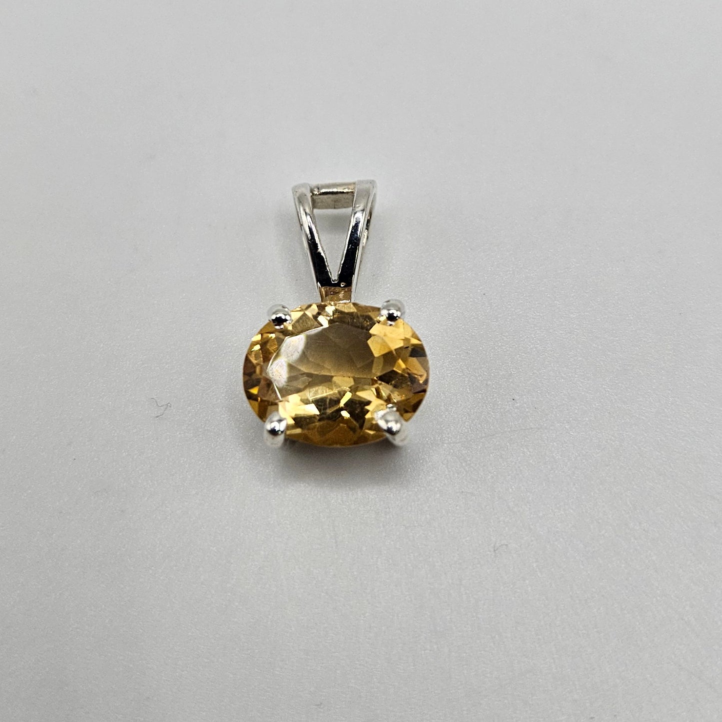 Citrine Sterling Silver Oval Faceted Pendant.
