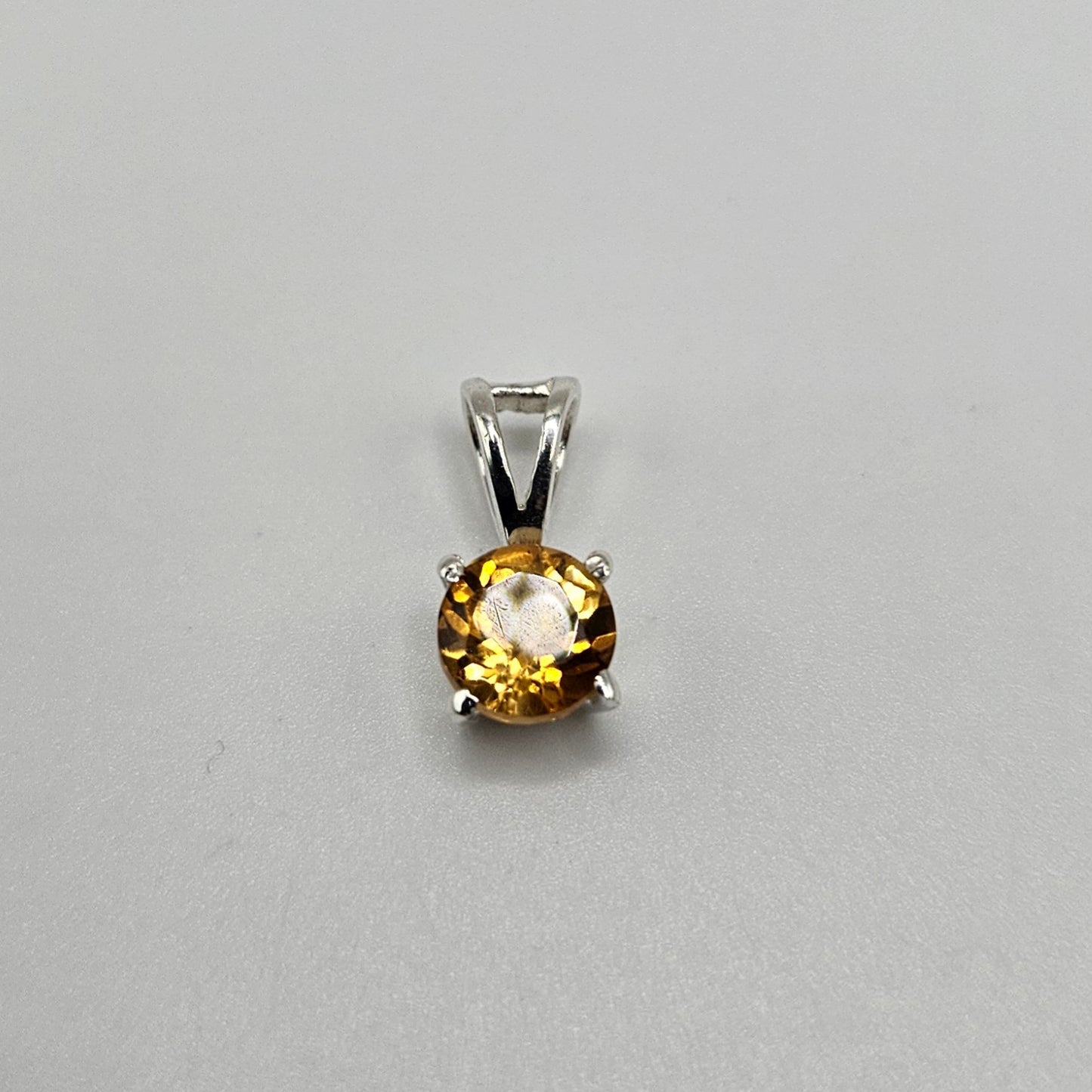 Citrine Sterling Silver Round Faceted Pendant.