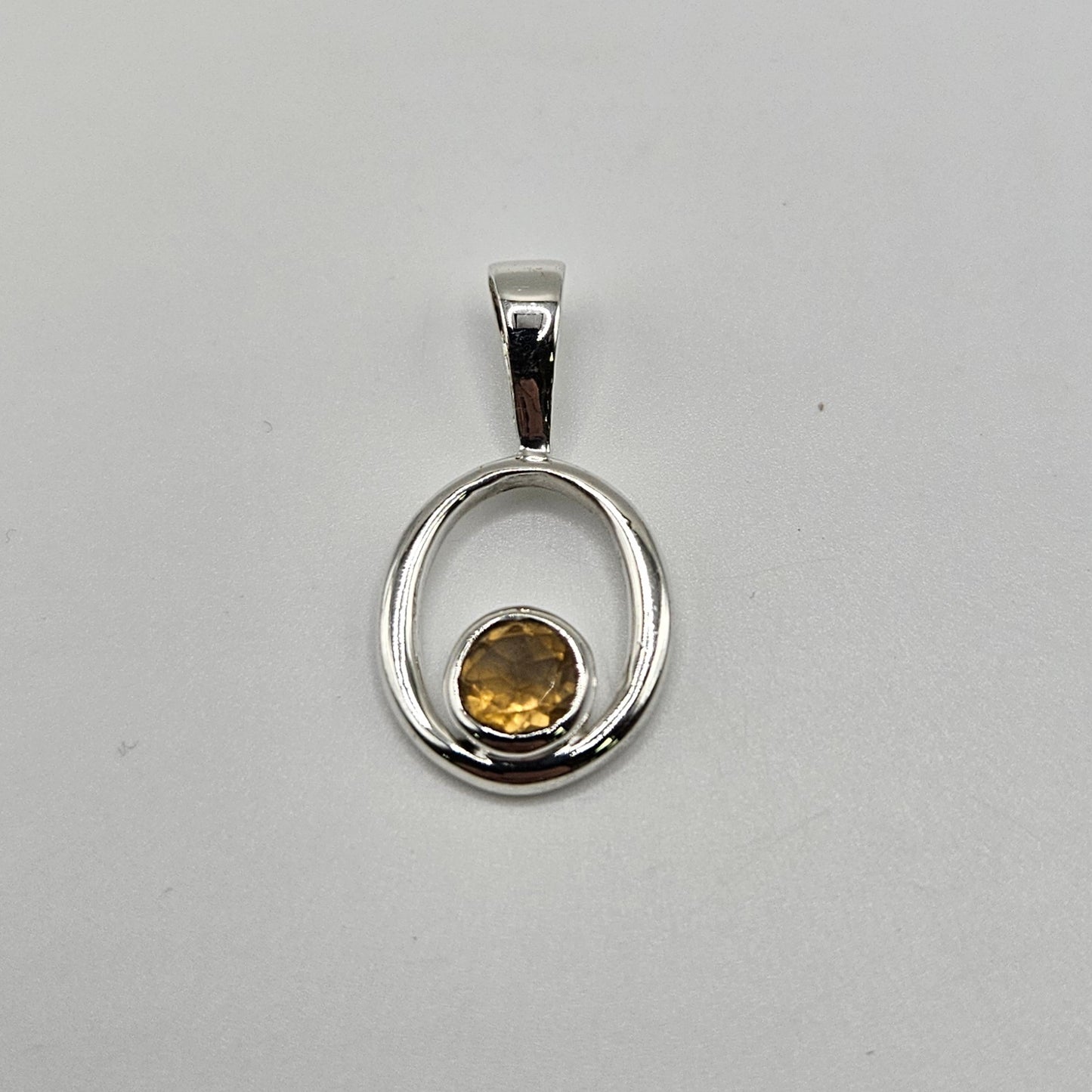 Citrine Sterling Silver Teardrop Faceted Pendant Round.