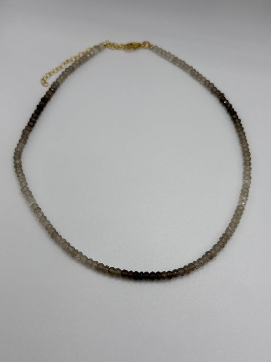 Clear Quartz and Smoky Quartz Gemstone Necklace with Adjuster Chain.
