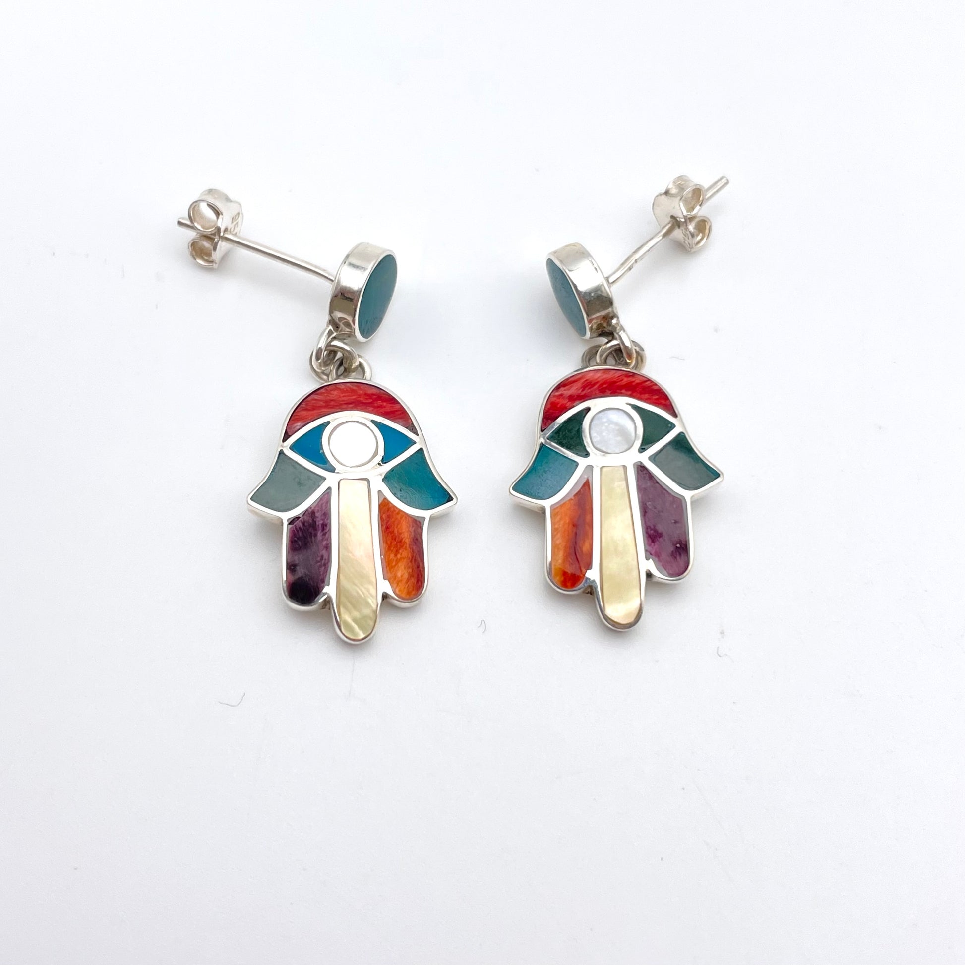 Peruvian Inlay Hamsa Hand Pendant Sterling Silver