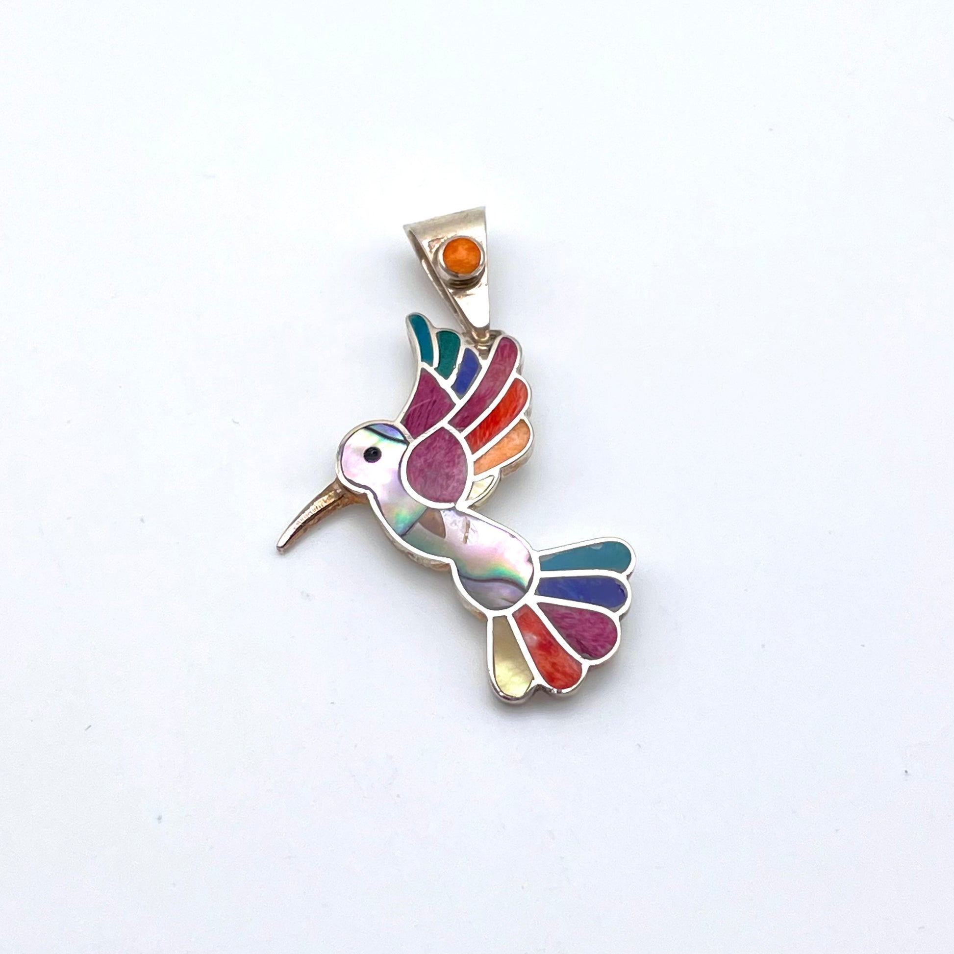 Peruvian Inlay Humming Bird Pendant Sterling Silver
