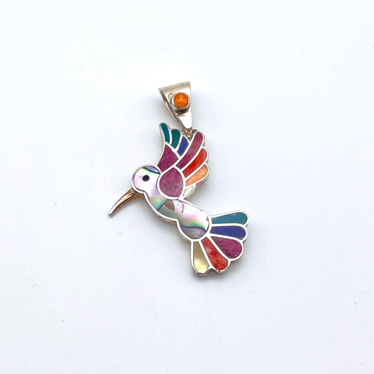 Peruvian Inlay Humming Bird Pendant Sterling Silver