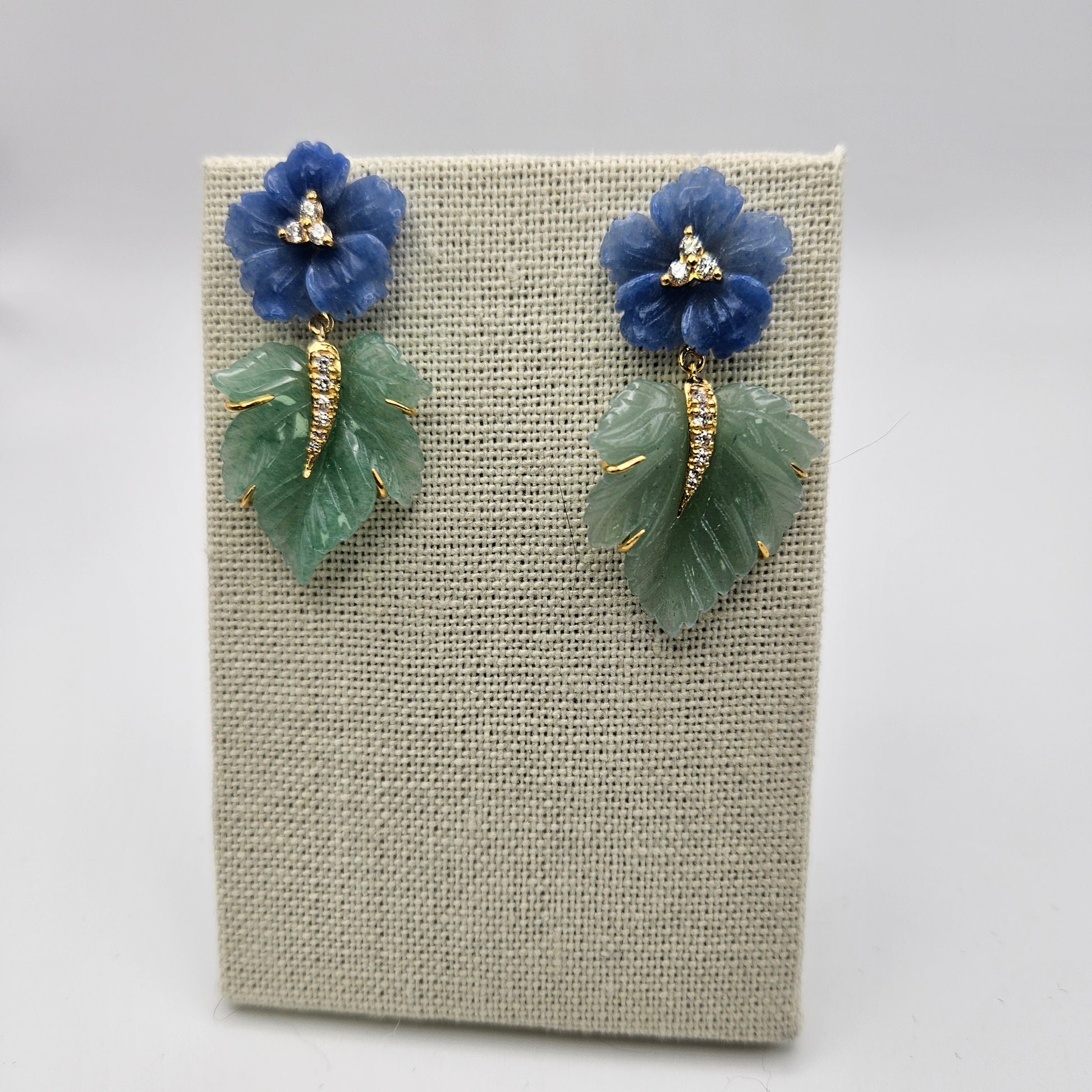 Diamond Aventurine Carved Leaf Earrings