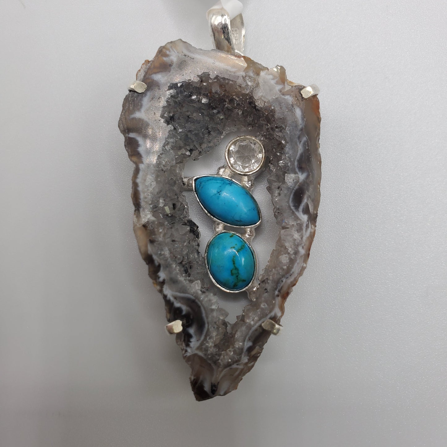 Druzy Pendant with Turquoise & Quartz.