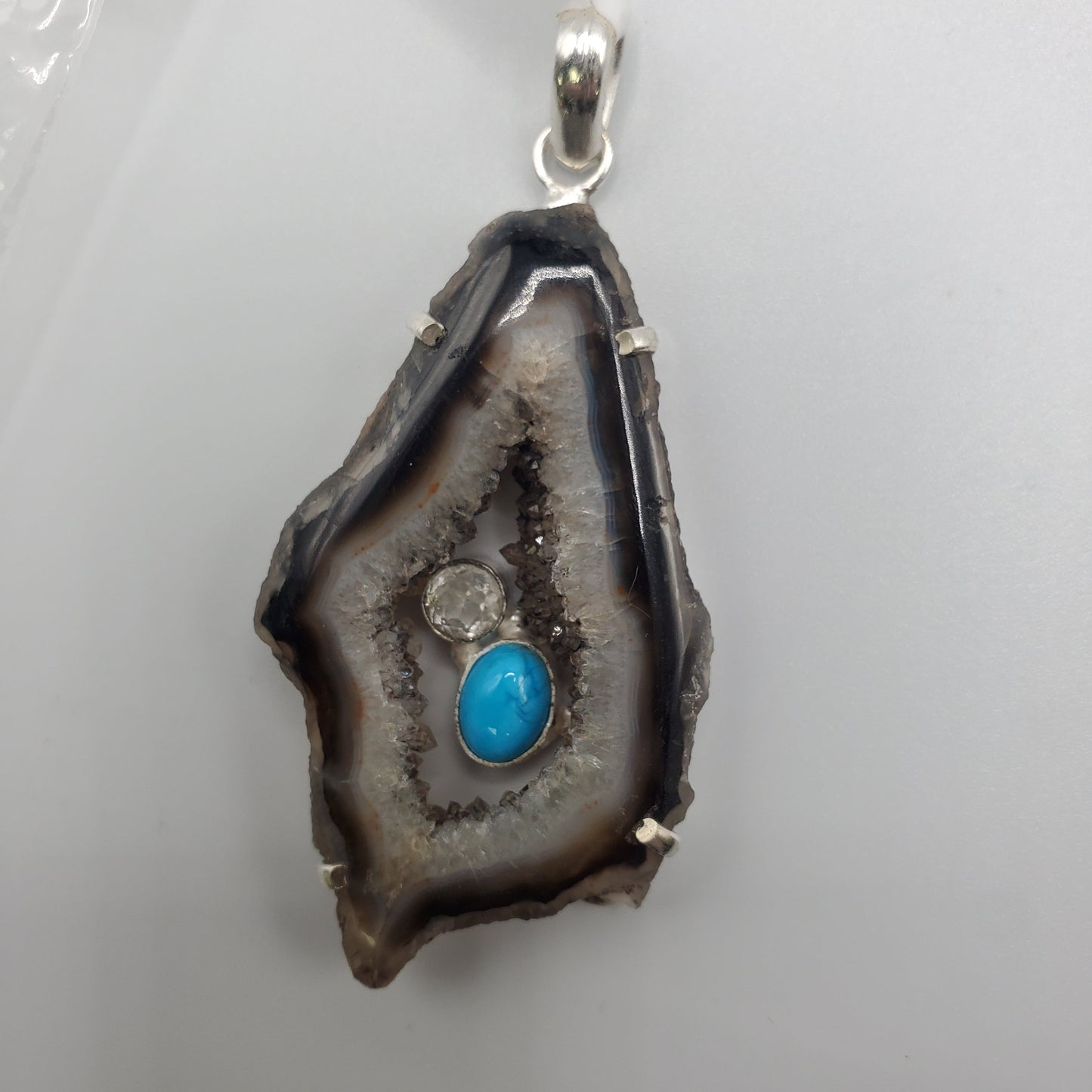 Druzy Pendant with Turquoise & Quartz.