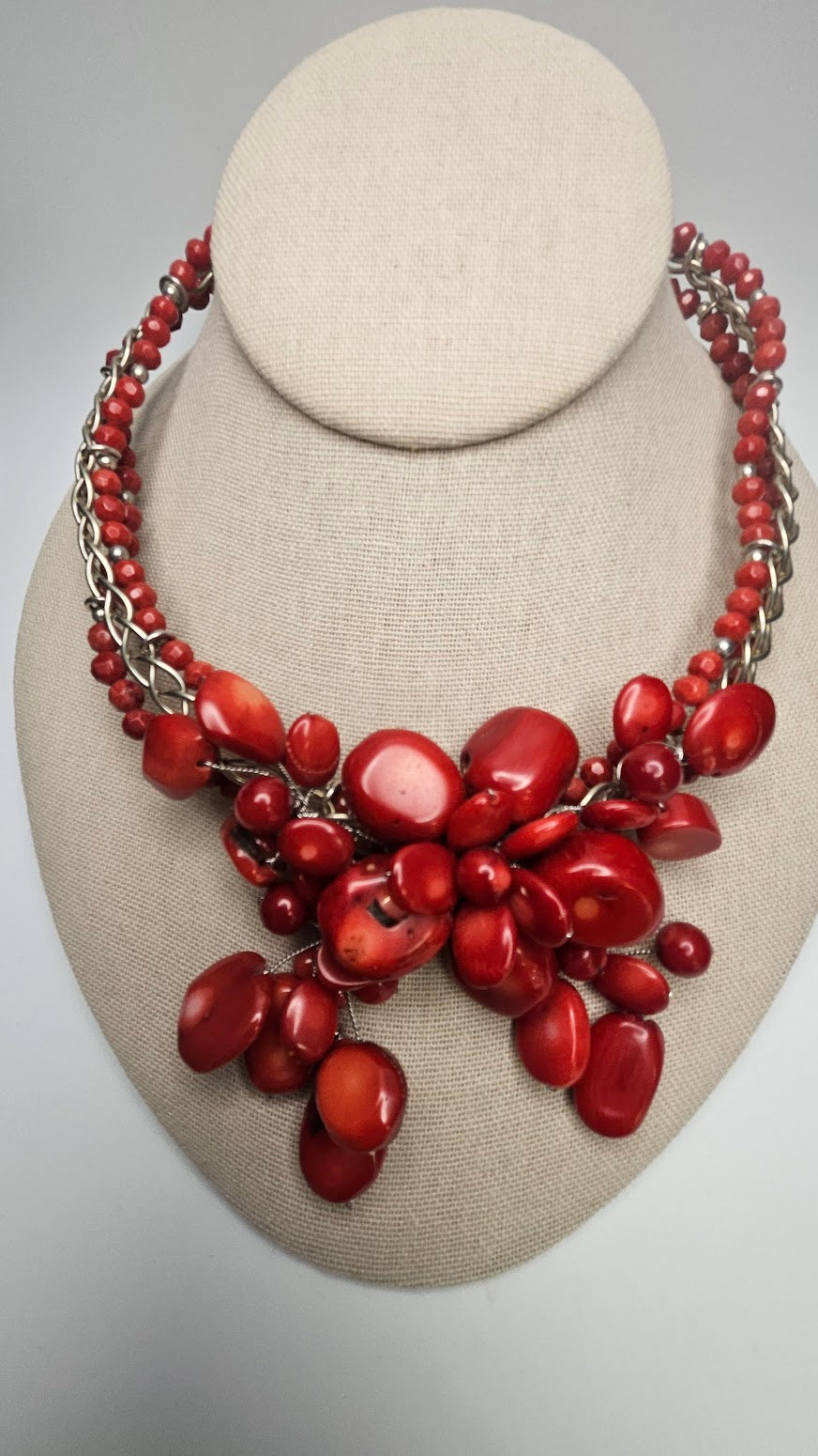 Dyed Coral Large Flower Necklace.