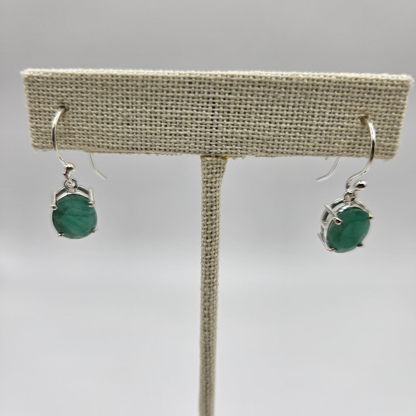 Emerald Sterling Silver Faceted Dangle Earrings.