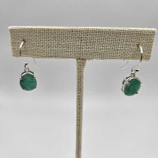Emerald Sterling Silver Faceted Dangle Earrings.