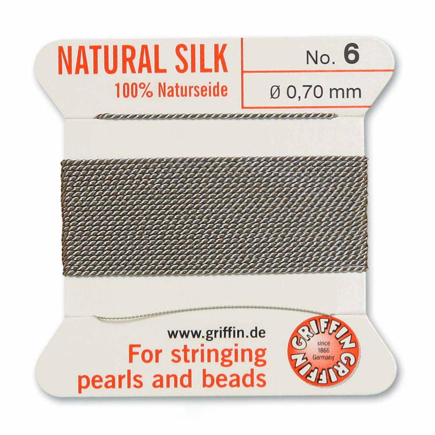 GRIFFIN SILK BEAD CORD GREY SIZE 6- 2M- 0.7MM.