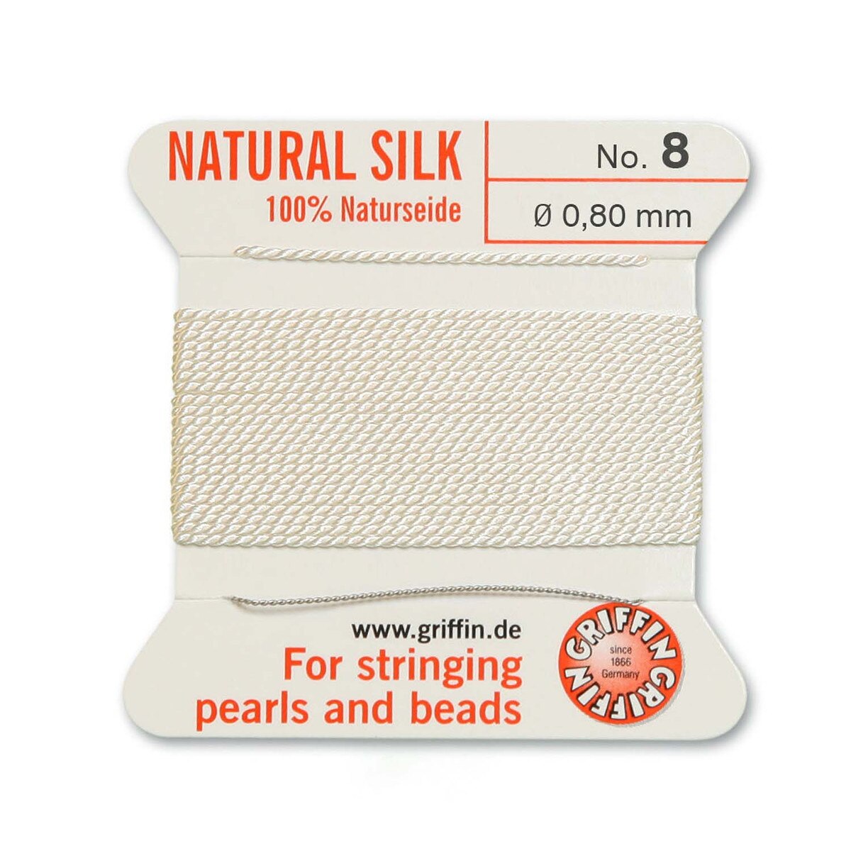GRIFFIN SILK BEAD CORD WHITE SIZE 8-2M-0.8MM.
