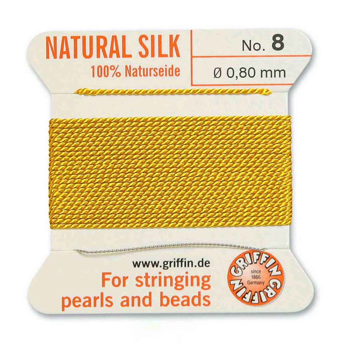 GRIFFIN SILK BEAD CORD YELLOW SIZE 8-2M-0.8MM.