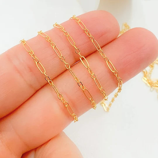 Gold Fill Flat Long & Short Link Chain 5x2mm By The Foot.
