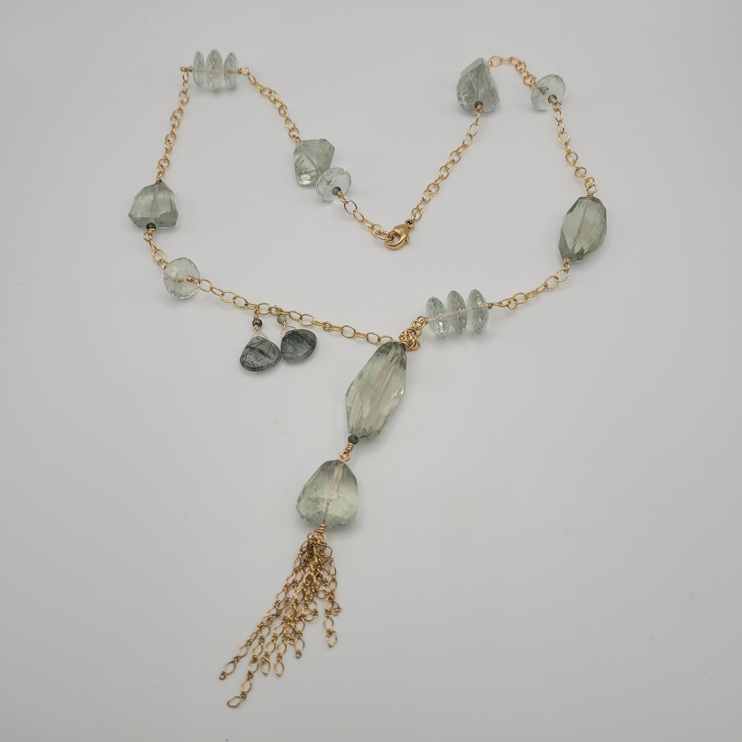 Gold Filled Green Amethyst Statement Necklace.