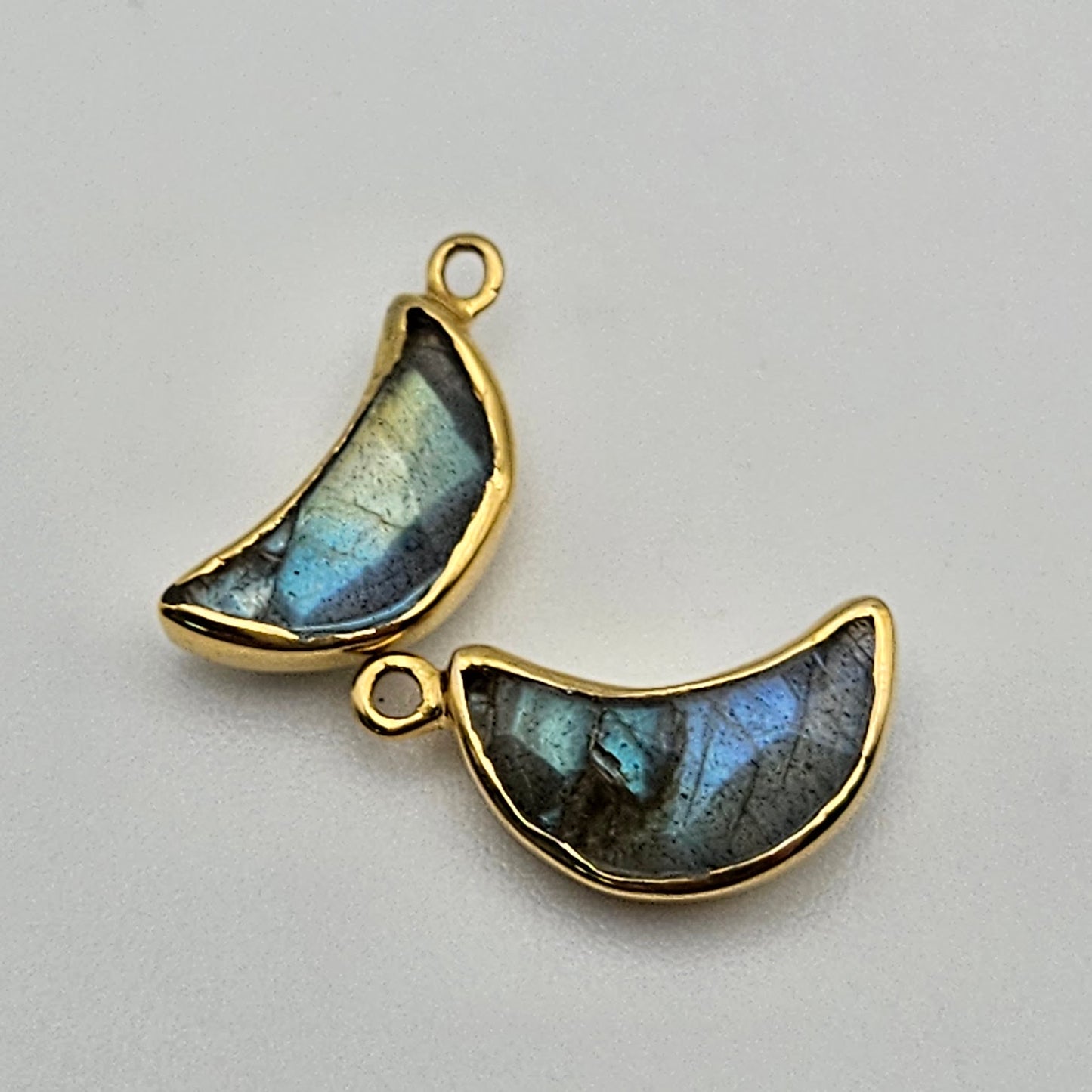 Gold Plated Faceted Labradorite Moon Charm.