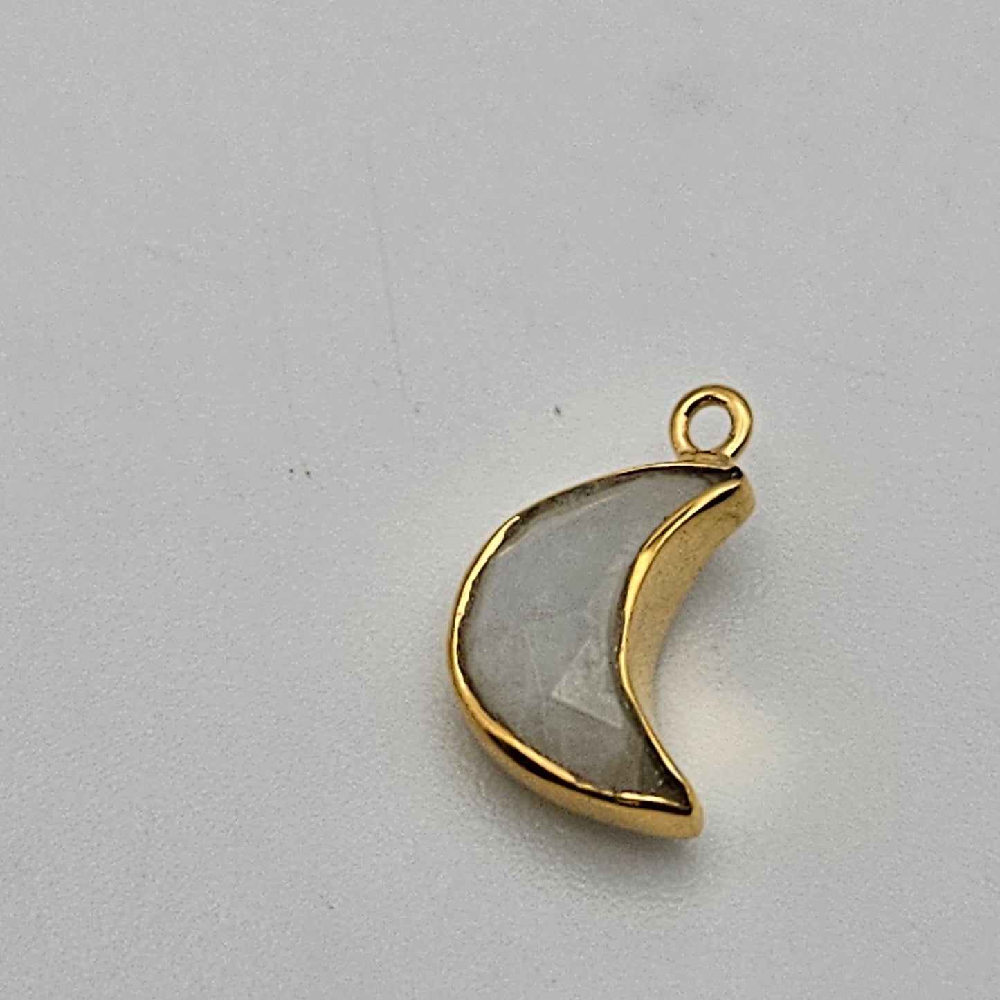 Gold Plated Faceted Moonstone Moon Charm.