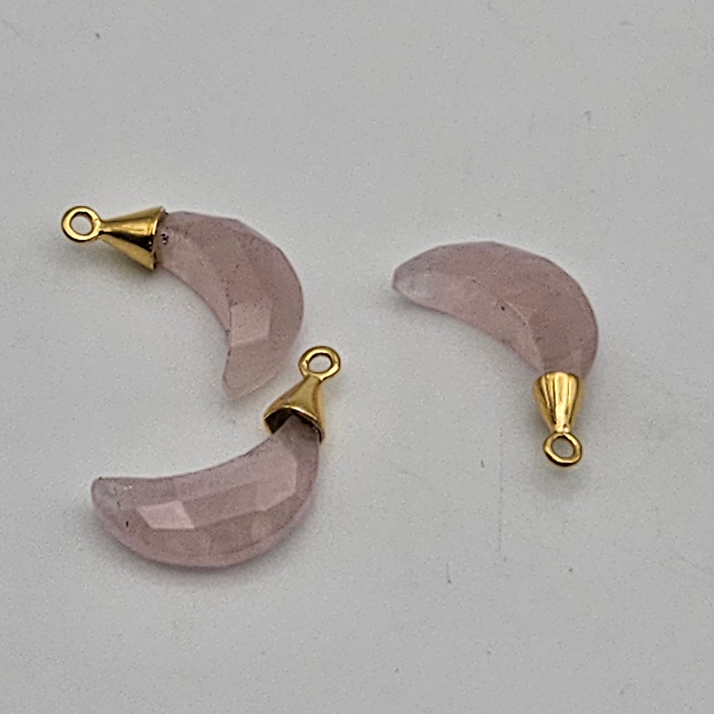 Gold Plated Rose Quartz Moon Charm.