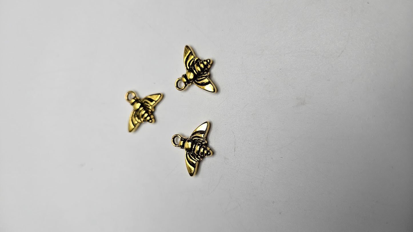 Gold Color Pewter Bee Charm.
