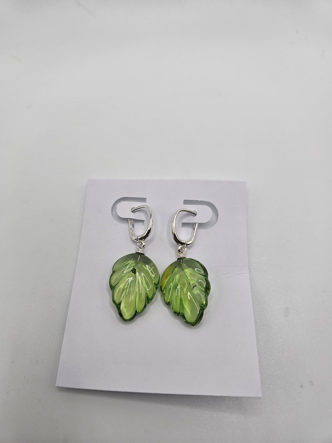 Green Amber Leaf Earrings.