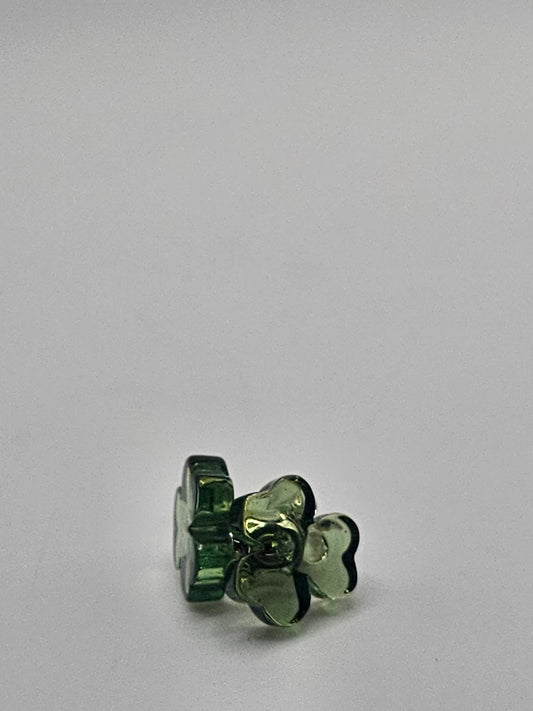 Green Amber clover earring stud.