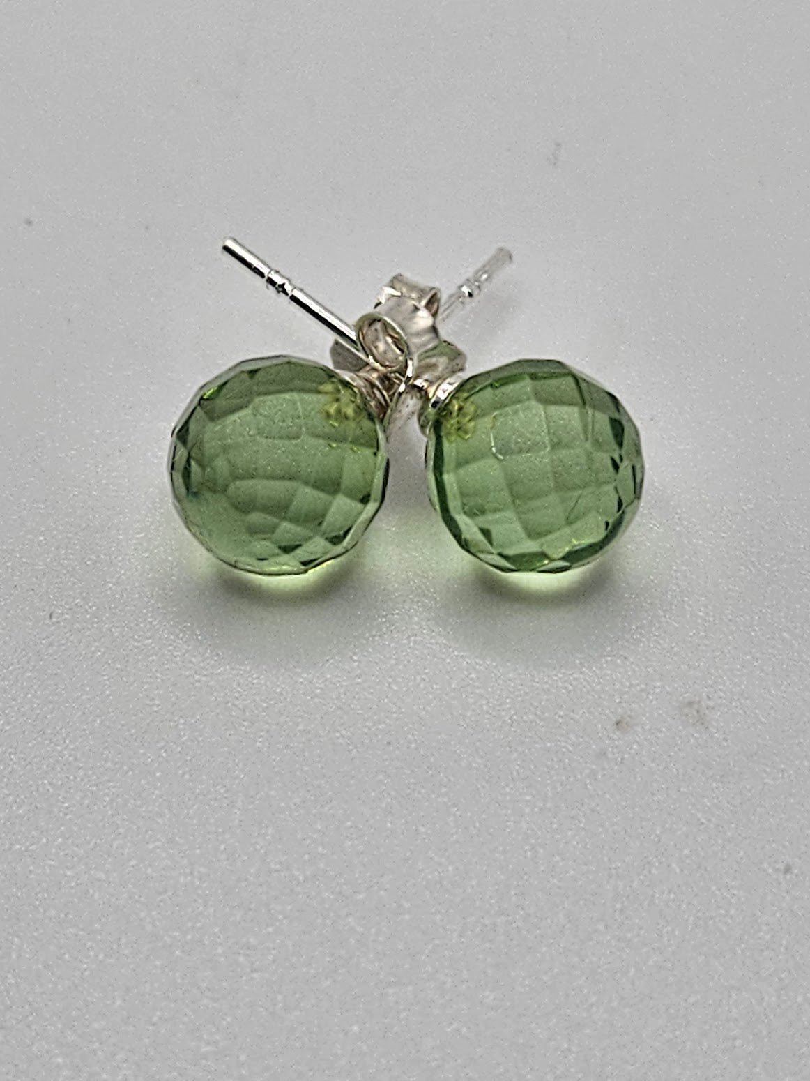 Green Faceted Amber stud Earings.