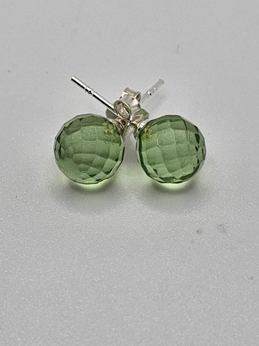 Green Faceted Amber stud Earings.
