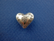 SS Small Heart Shaped Bead w/ Flower Stamp Design 14 mm hole to hole 8 mm wide