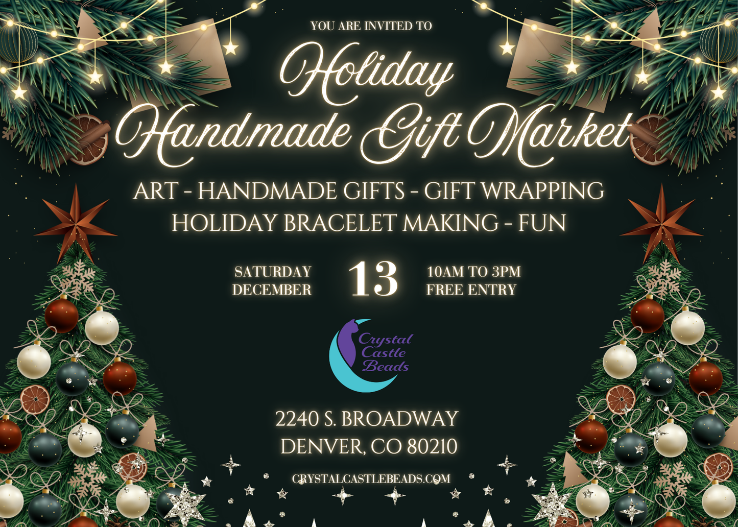 Handmade Holiday Gift Market - Saturday, December 13th.