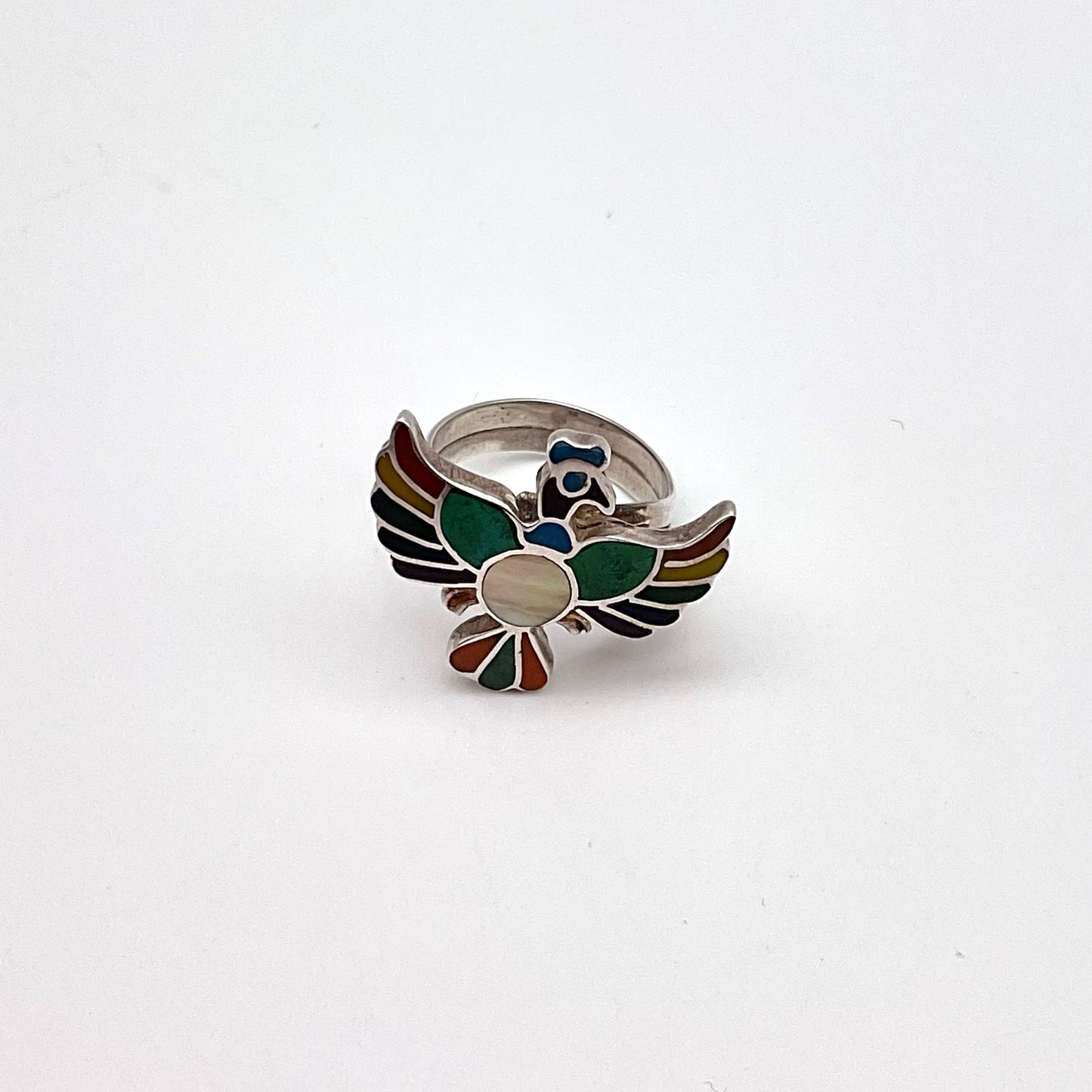 Peruvian Stone Inlay Bird Ring Sterling Silver