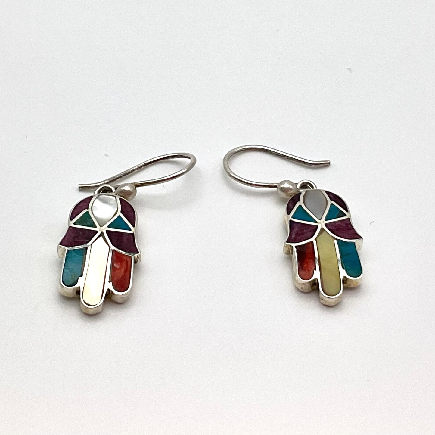 Peruvian Inlay Hamsa Hand Earrings Sterling Silver