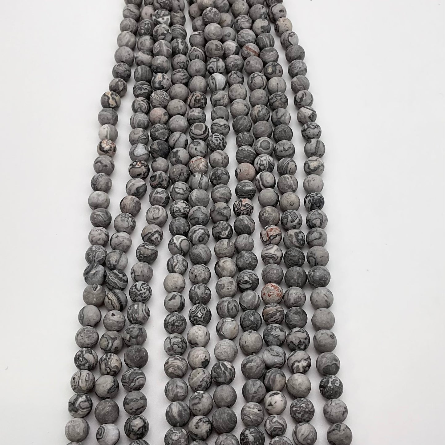 6mm Grey Leopard Jasper Matte Round Strand