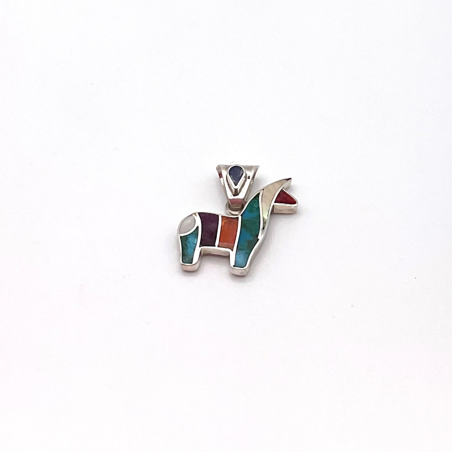 Peruvian Inlay Alpaca Pendant Sterling Silver