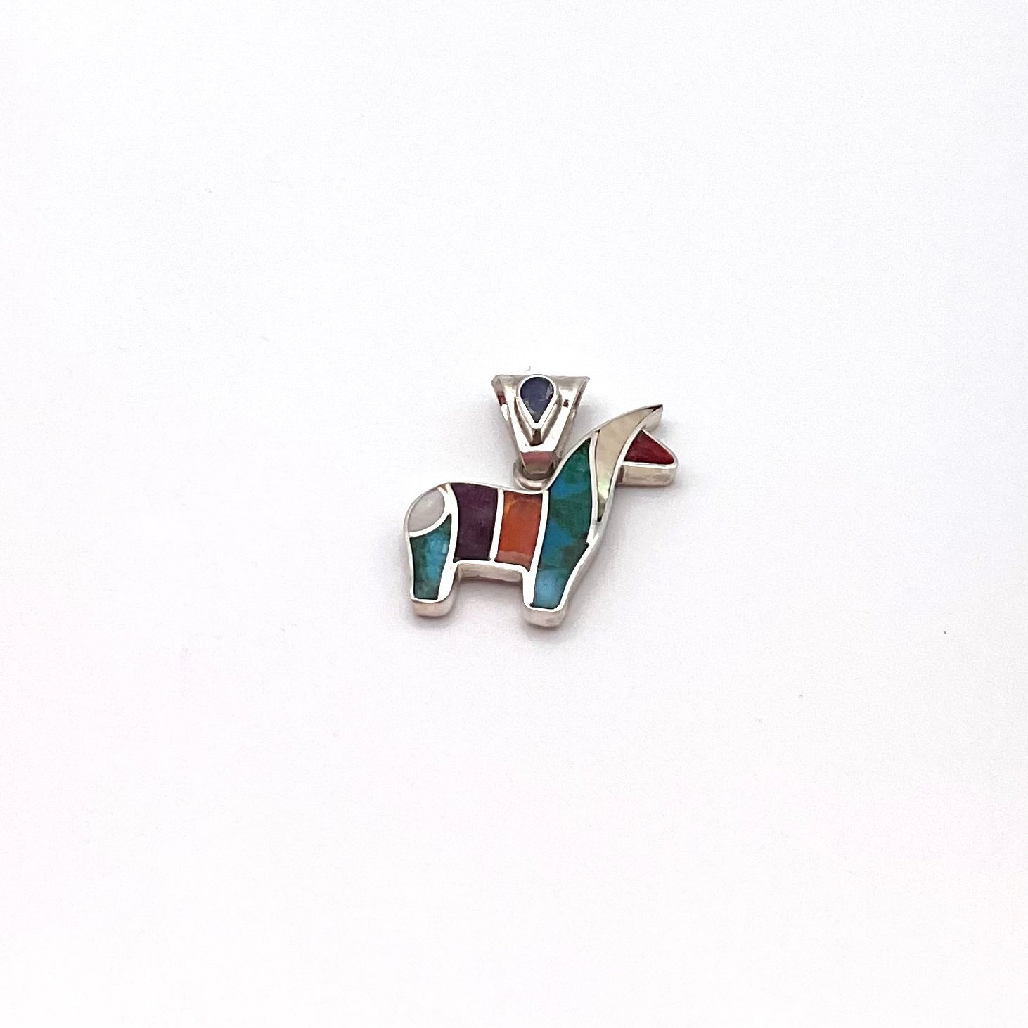 Peruvian Inlay Alpaca Pendant Sterling Silver