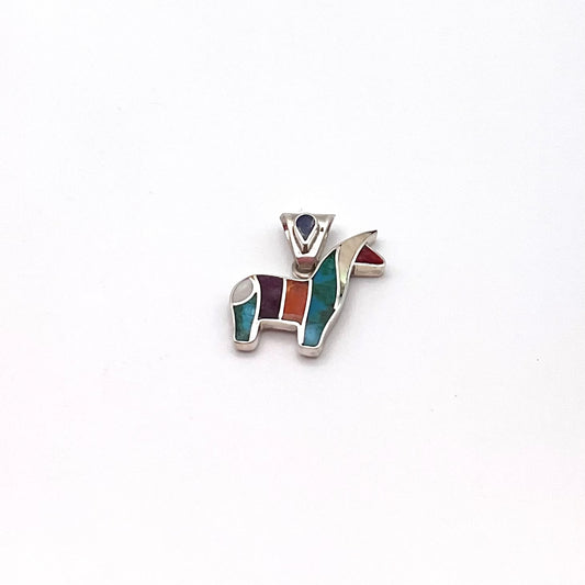 Peruvian Inlay Alpaca Pendant Sterling Silver