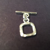 SS Square Hammered Toggle Clasp Fine Silver 12 mm square, 18 mm ring