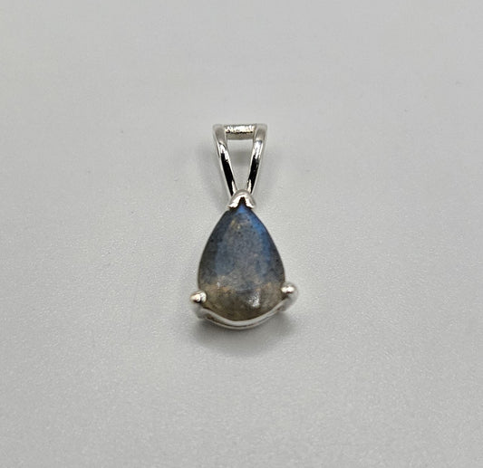 Labradorite Sterling Silver Teardrop Faceted Pendant.