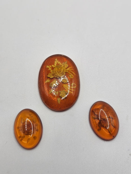 Large Amber Flower Carving.