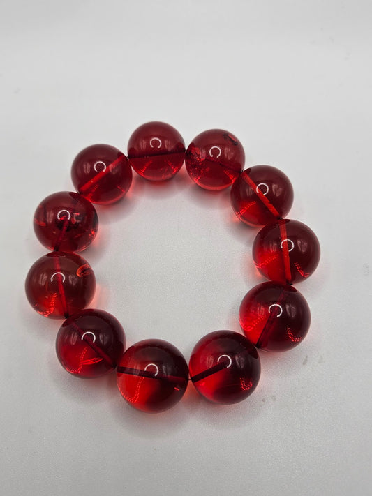 Large Red Amber Stretch Bracelet.